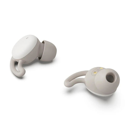 Hama Spirit Calm TWS øretelefoner beige med bløde silikone ørepropper og små ørekroge.