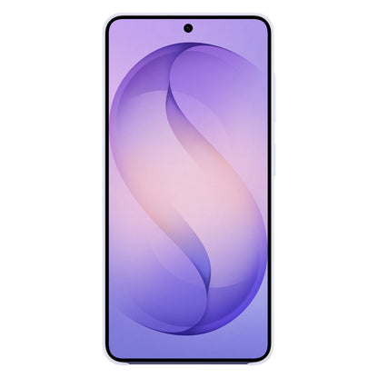 Samsung Galaxy S26 Slim Magnet Etui violet med tynd hvid ramme og lilla S på skærm, til magnetcover og trådløs opladning.