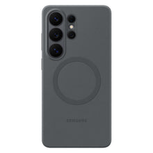 Samsung Silikone Magnet Cover Galaxy S26 Ultra sort, mørkegrå, fire kameraudskæringer, trådløs opladning, Samsung logo nederst.
