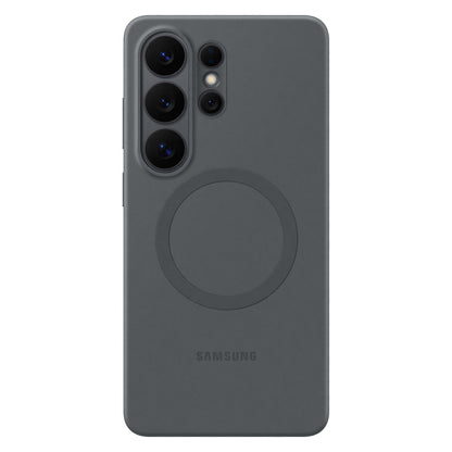 Samsung Silikone Magnet Cover Galaxy S26 Ultra sort, mørkegrå, fire kameraudskæringer, trådløs opladning, Samsung logo nederst.