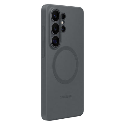 Samsung Silikone Magnet Cover Galaxy S26 Ultra sort, hævet kamerabeskyttelse, magnetisk ring til trådløs opladning.