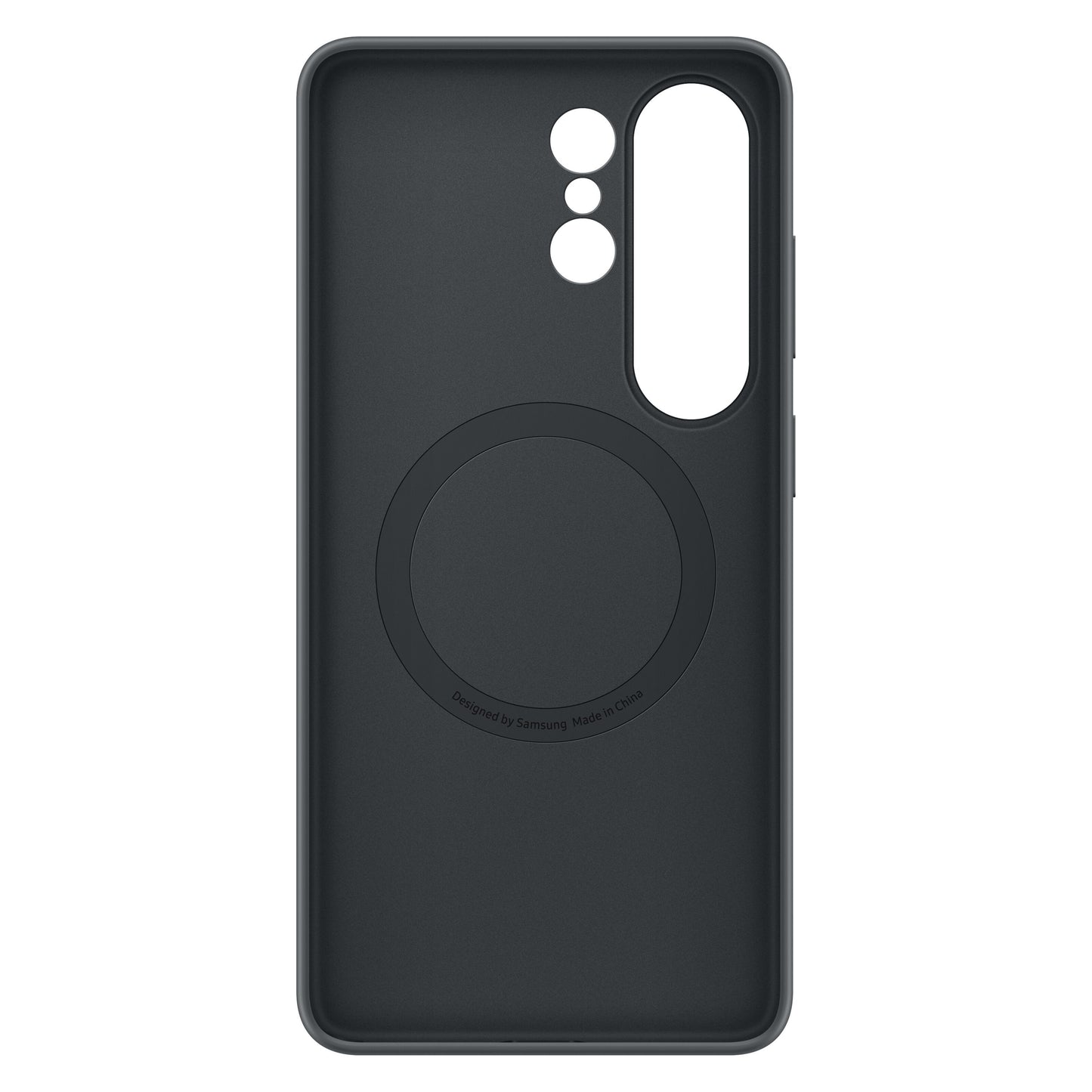 Samsung Silikone Magnet Cover Galaxy S26 Ultra sort, tre kameraudskæringer, MagSafe-lignende ring, tekst i ringen.