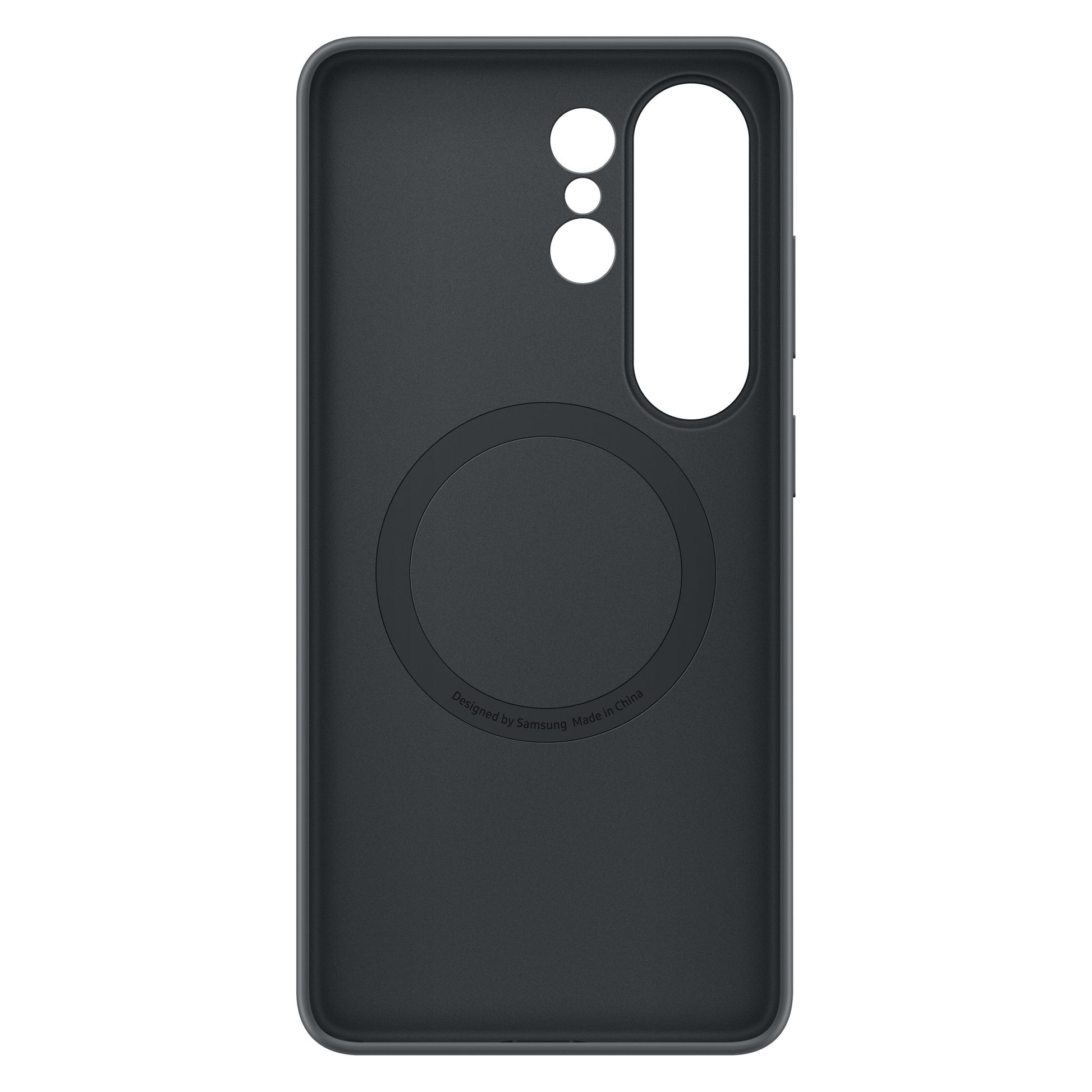 Samsung Silikone Magnet Cover Galaxy S26 Ultra sort, tre kameraudskæringer, MagSafe-lignende ring, tekst i ringen.