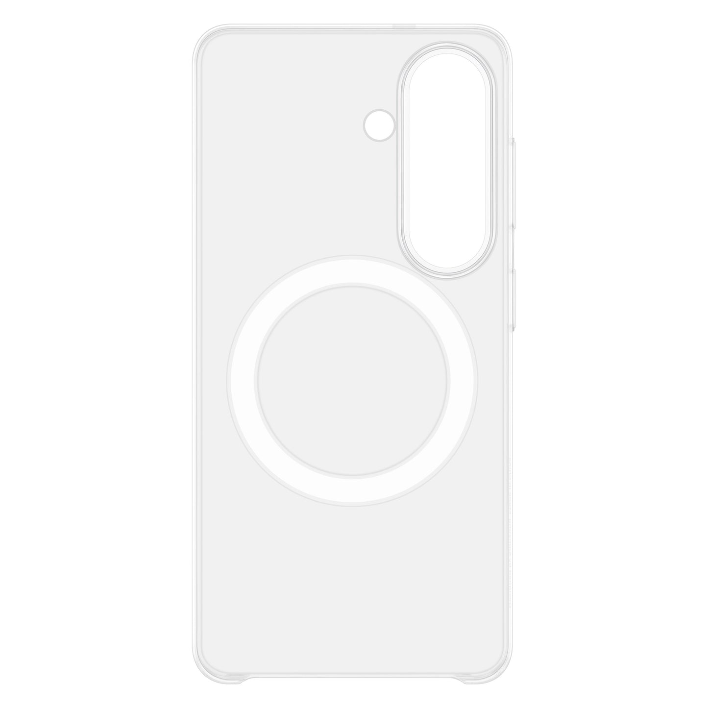 Samsung Galaxy S26 gennemsigtigt magnet etui med magnetisk ring, lodret kameracutout og knapdækker, transparent.