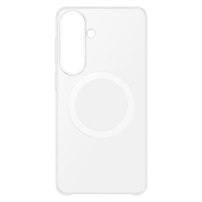 Samsung Galaxy S26+ klart magnetetui transparent med cirkulær MagSafe-kompatibel ring og præcise udskæringer til kamera/knapper.