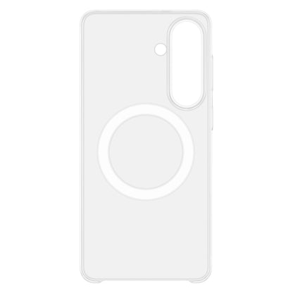 Samsung Galaxy S26+ klar magnetetui transparent med stor cirkulær MagSafe ring præcise udskæringer til kamera og flash.