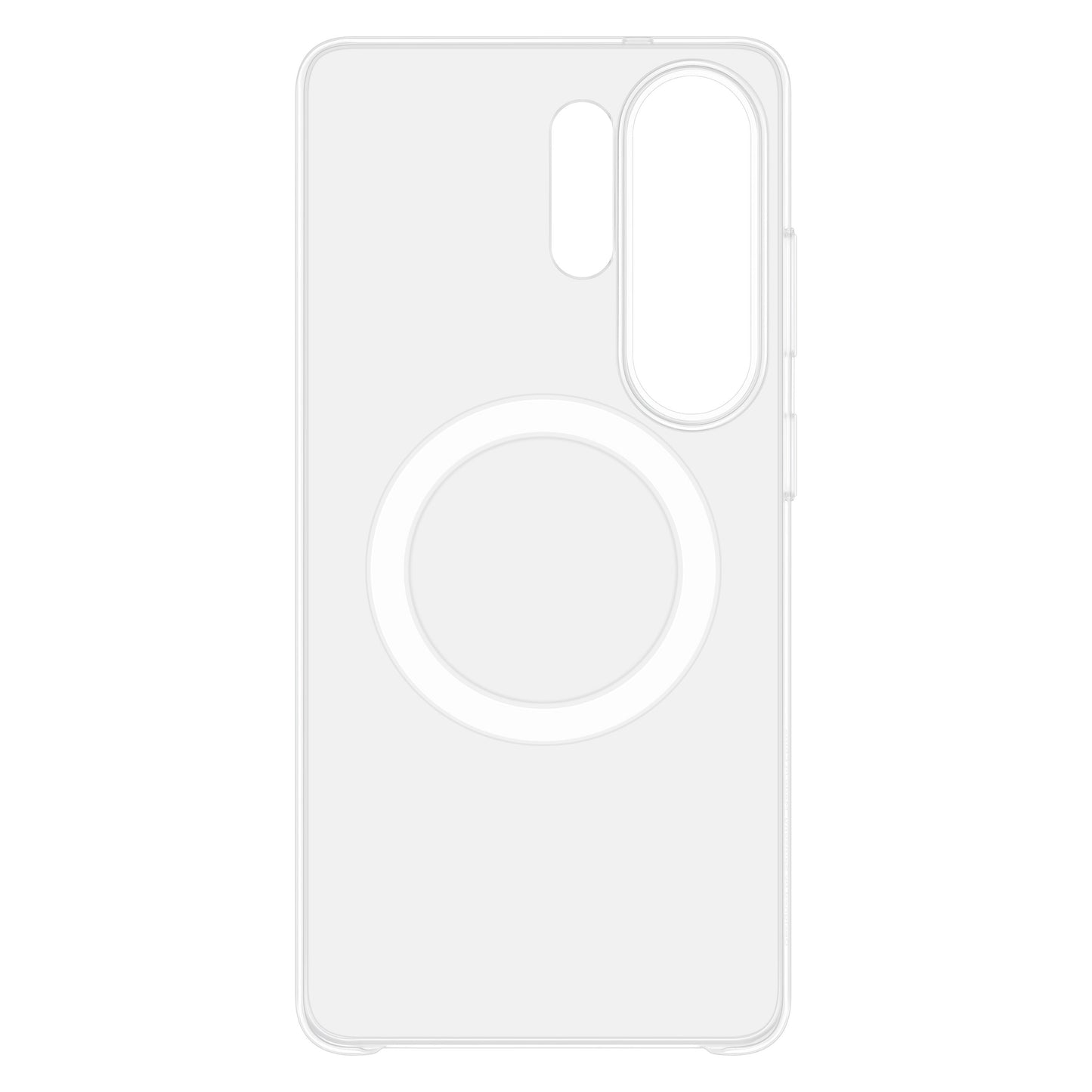 Samsung Galaxy S26 Ultra klart magnet etui transparent med cirkulær MagSafe-ring og udskæringer til tredobbelt kamera og knapper.