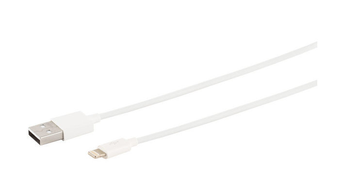 USB-A til Lightning-kabel 2 m hvid med USB-A og Lightning-stik.