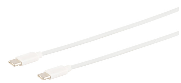 USB-C til USB-C kabel hvid 0,5 m med stik i begge ender egnet til opladning og dataoverførsel.