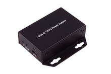Sort USB-C signalforstærker repeater op til 100W Power Delivery med input/output porte og monteringsflanger på basen.