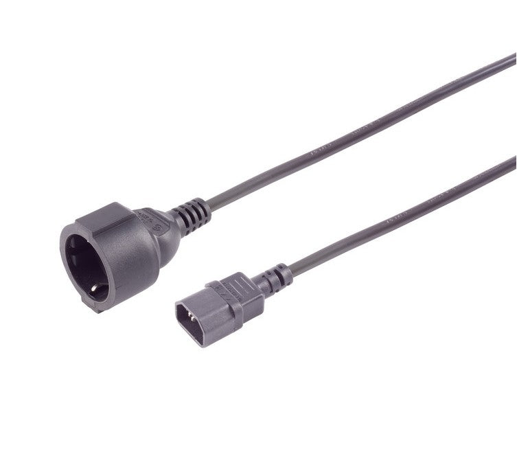 Adapterkabel, IEC C14 han til Schuko (CEE 7/3) hun, længde 1,0 m, til køleanlæg og UPS-strømfordeler.