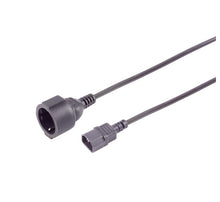 Adapterkabel fra IEC C14 til Schuko (CEE 7/3), 2,0 m, sort, med hun-Schuko-stik og han-IEC C14-stik.