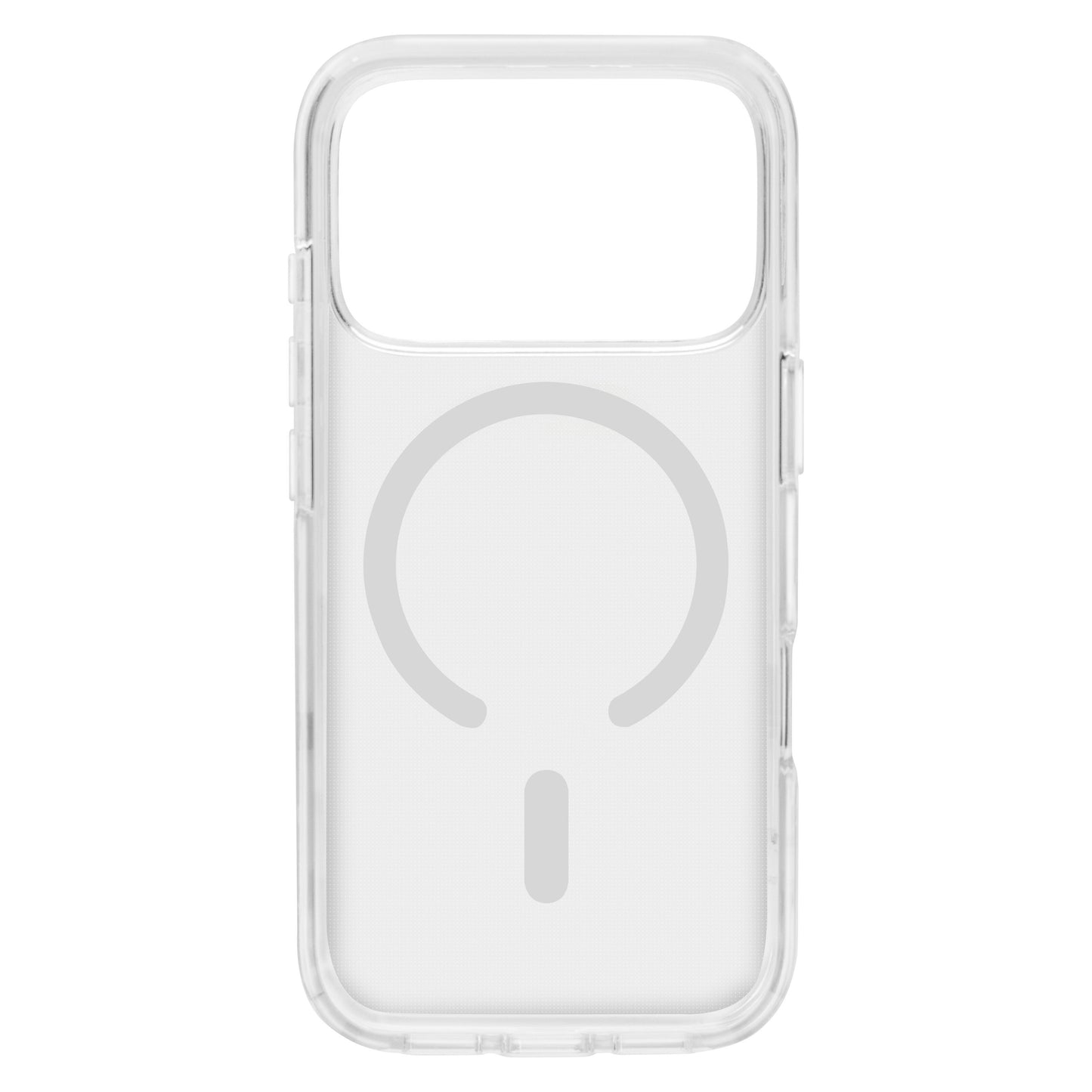 Klart mobilcover til iPhone 17 Pro med MagSafe-understøttelse, gennemsigtigt design og cirkulært MagSafe-symbol på bagsiden.