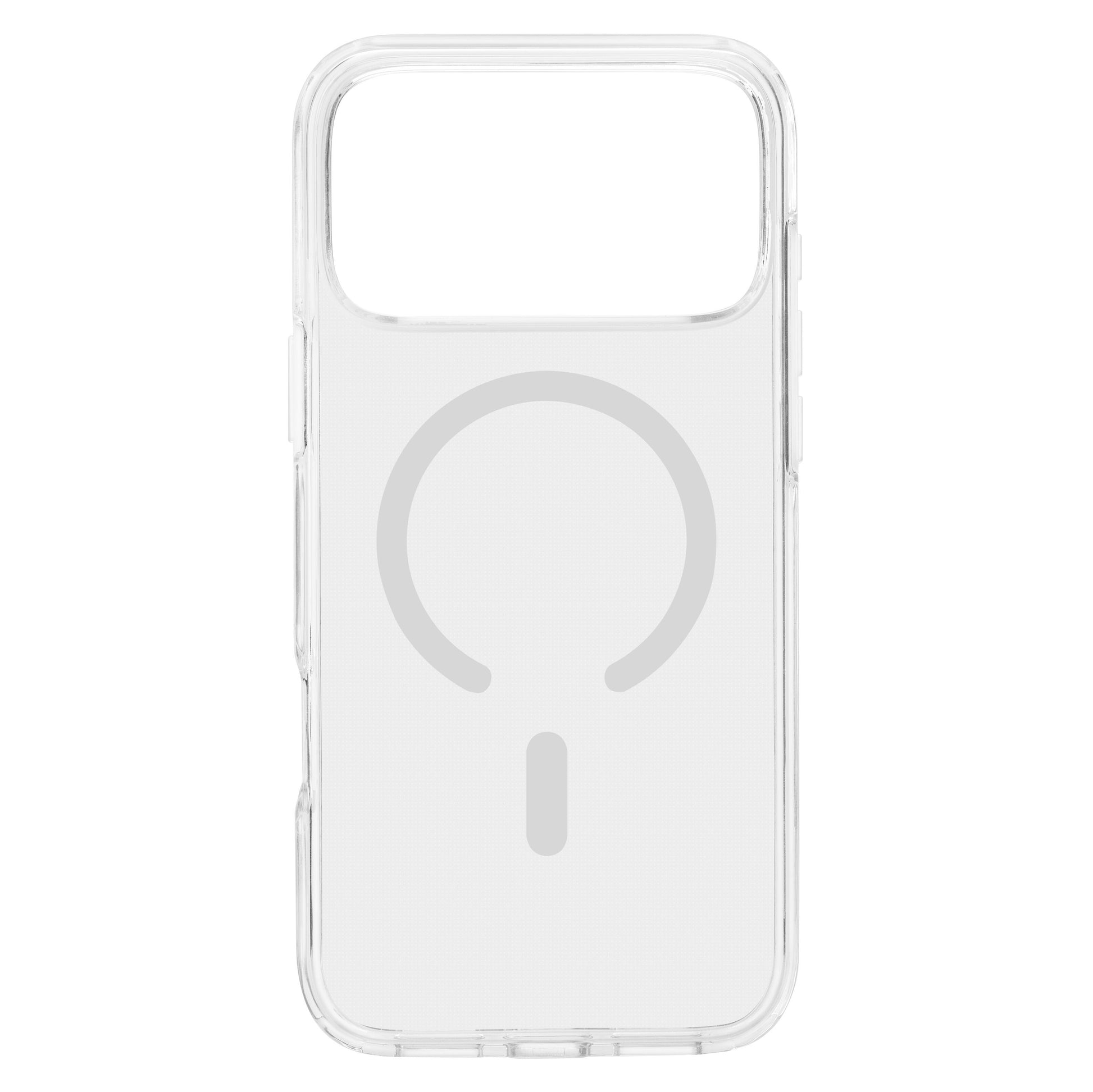 Linocell Clear mobilcover til iPhone 17 Pro Max med MagSafe, stort kameraudstyr og synlig magnetisk opladning bagpå.