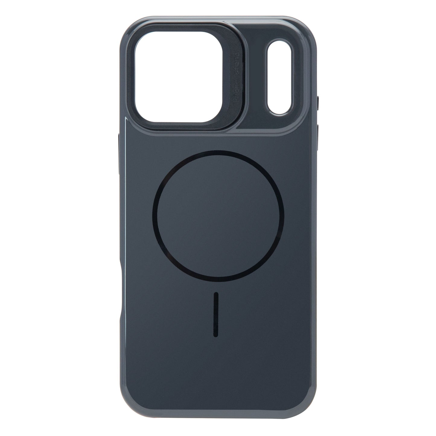 Linocell Flip Stand Etui til iPhone 17 Pro Max sort, sæt bagfra med MagSafe-opladning, udskæringer og skydecover til kamera.