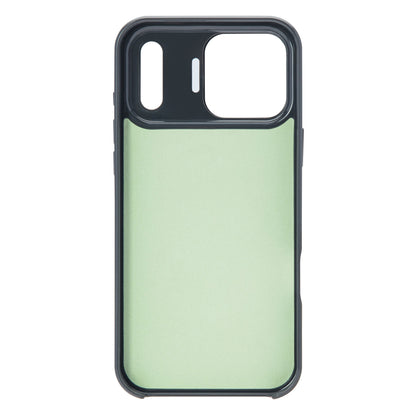 Flip Stand Etui til iPhone 17 Pro Max sort, sort ramme, foldbart standercover, fuld kameraadgang, MagSafe-kompatibel.