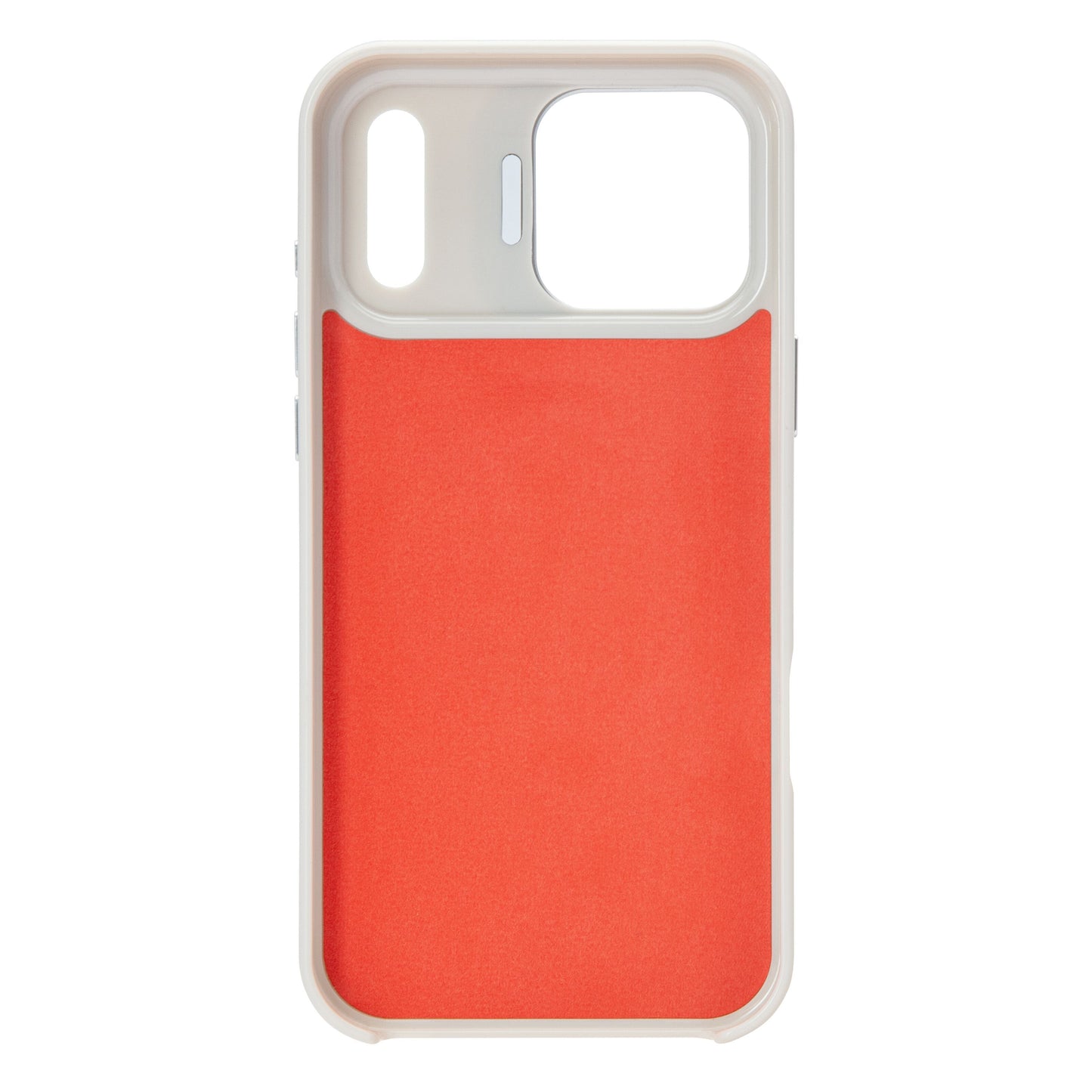 Flip Stand Case til iPhone 17 Pro Max, MagSafe, hvid kant, rød bagside, store udskæringer til kamera og komponenter.