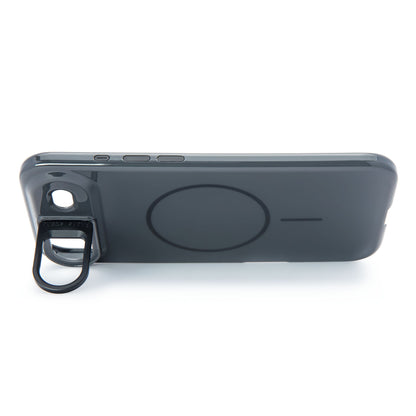 Linocell Flip Stand Case mobilskal til iPhone Air, sort, mørkegrå med synlige sideknapper og runde standere på bagsiden.