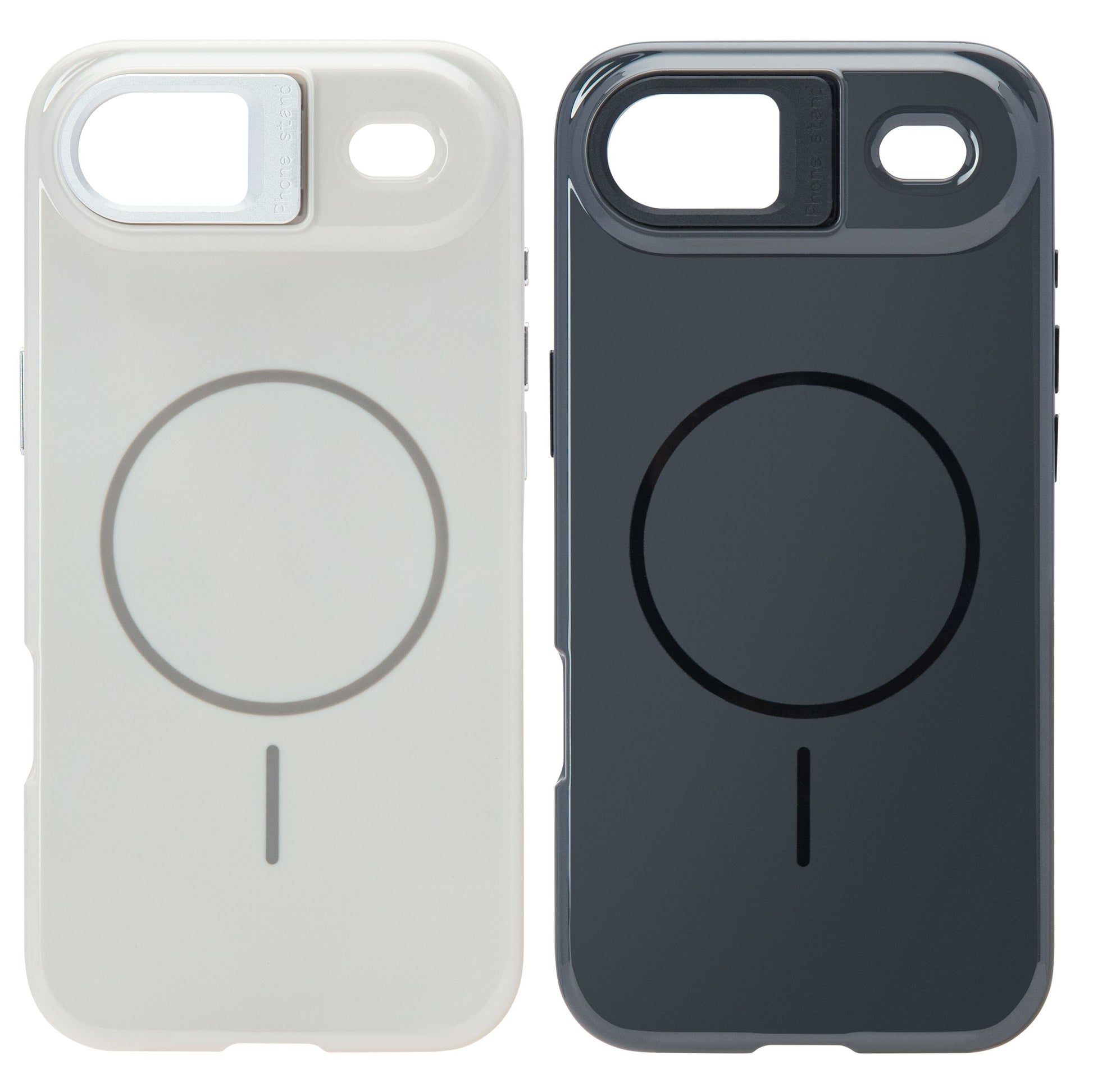 Linocell Flip Stand mobilcover til iPhone Air, hvid med cirkulært design, lodret linje og præcise kamerahuller, MagSafe-kompatibel.