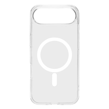 Linocell Klar Cover Glas mobilcover til iPhone Air, transparent med afrundede kanter, stor hvid cirkel og MagSafe-markering.