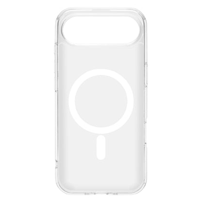 Klar cover med hærdet glas og MagSafe-hvid cirkel til iPhone Air, dobbelt kamera-udskæring.