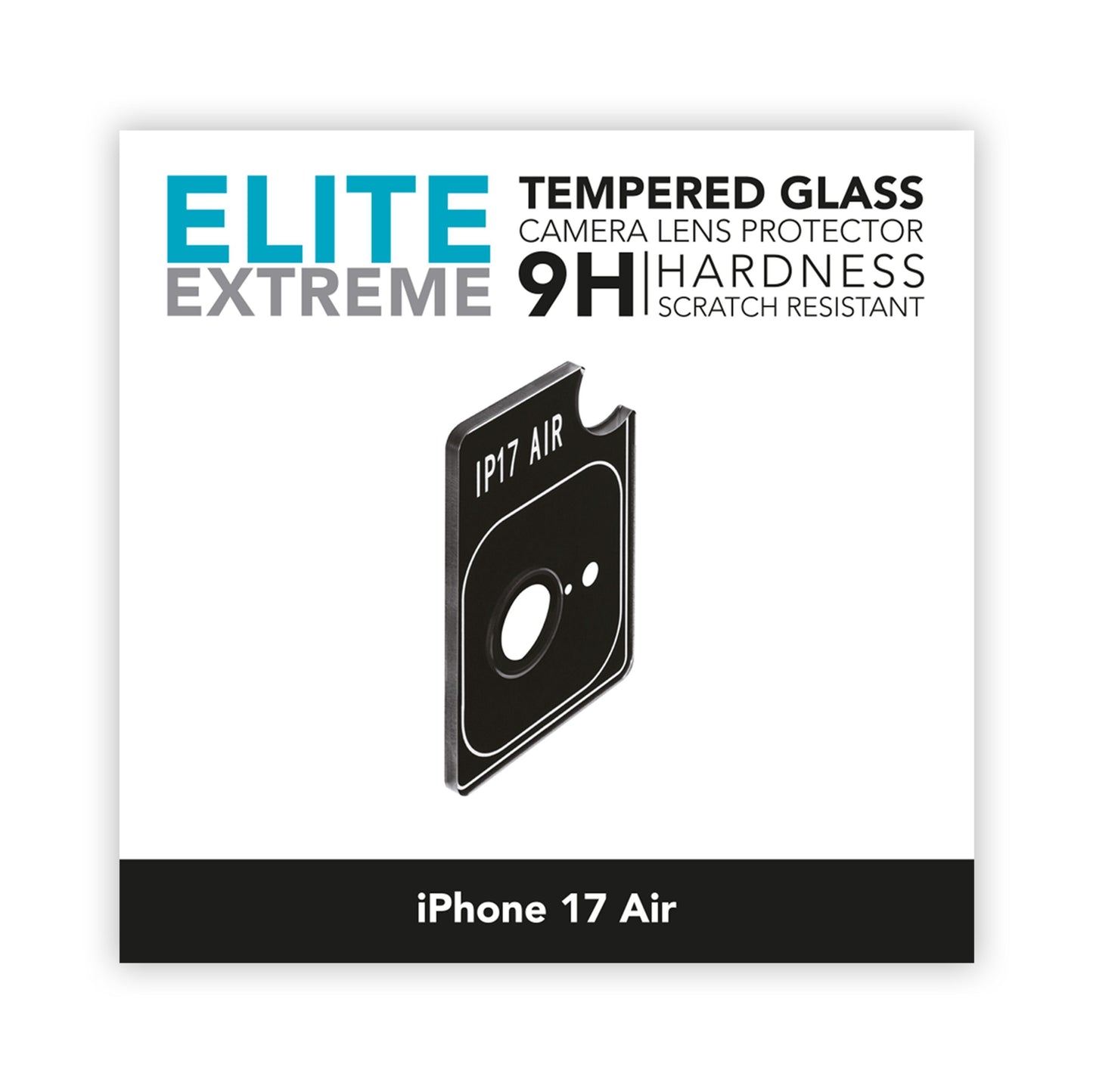 Kameralinsebeskyttere til iPhone Air, 9H hærdet glas, sort, ridsefast, IP17 AIR label.