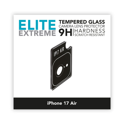 Kameralinsebeskyttere til iPhone Air, 9H hærdet glas, sort, ridsefast, IP17 AIR label.