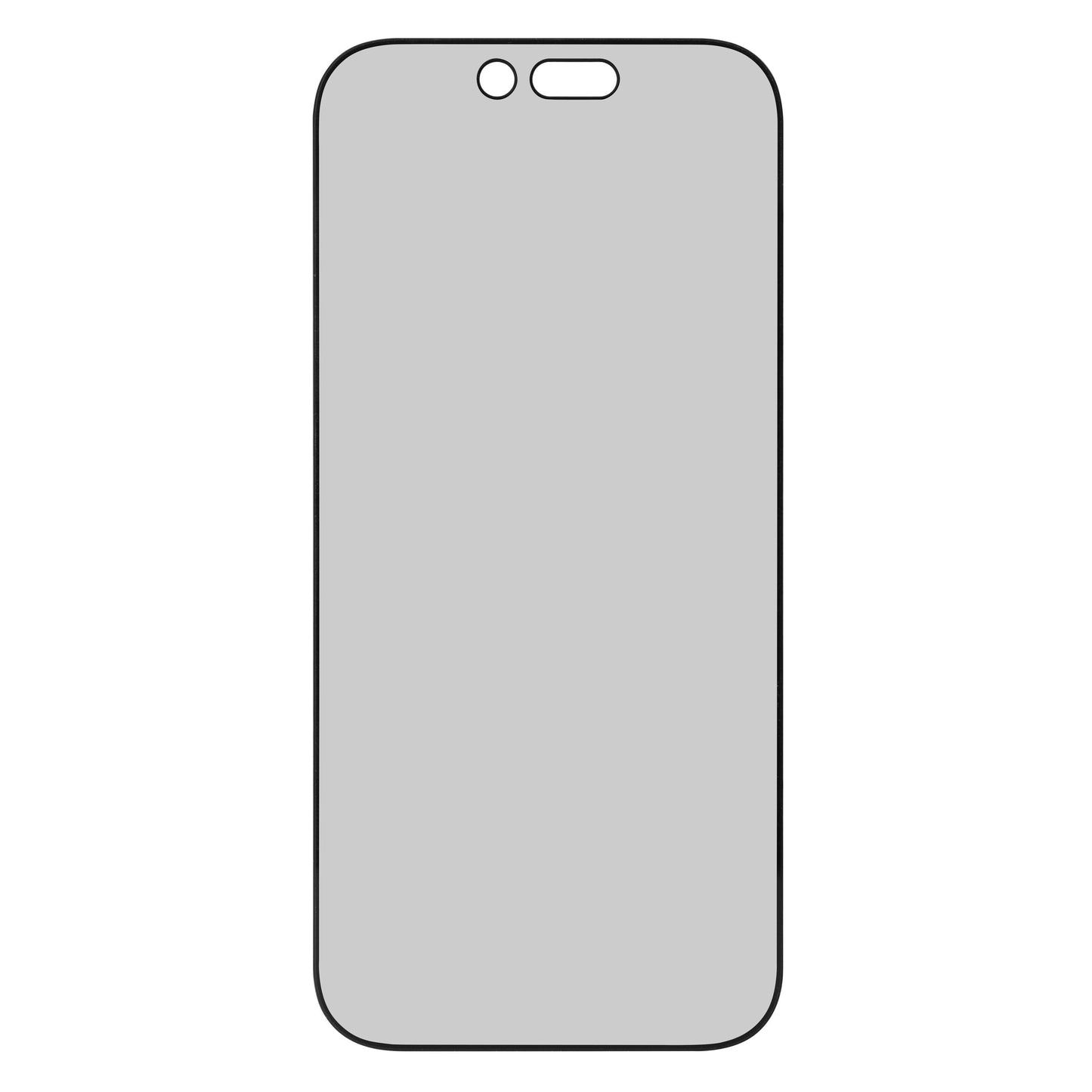 IPhone 17 Pro Max skærmbeskyttelse med privacyfilter, grå skærm, afrundede hjørner.