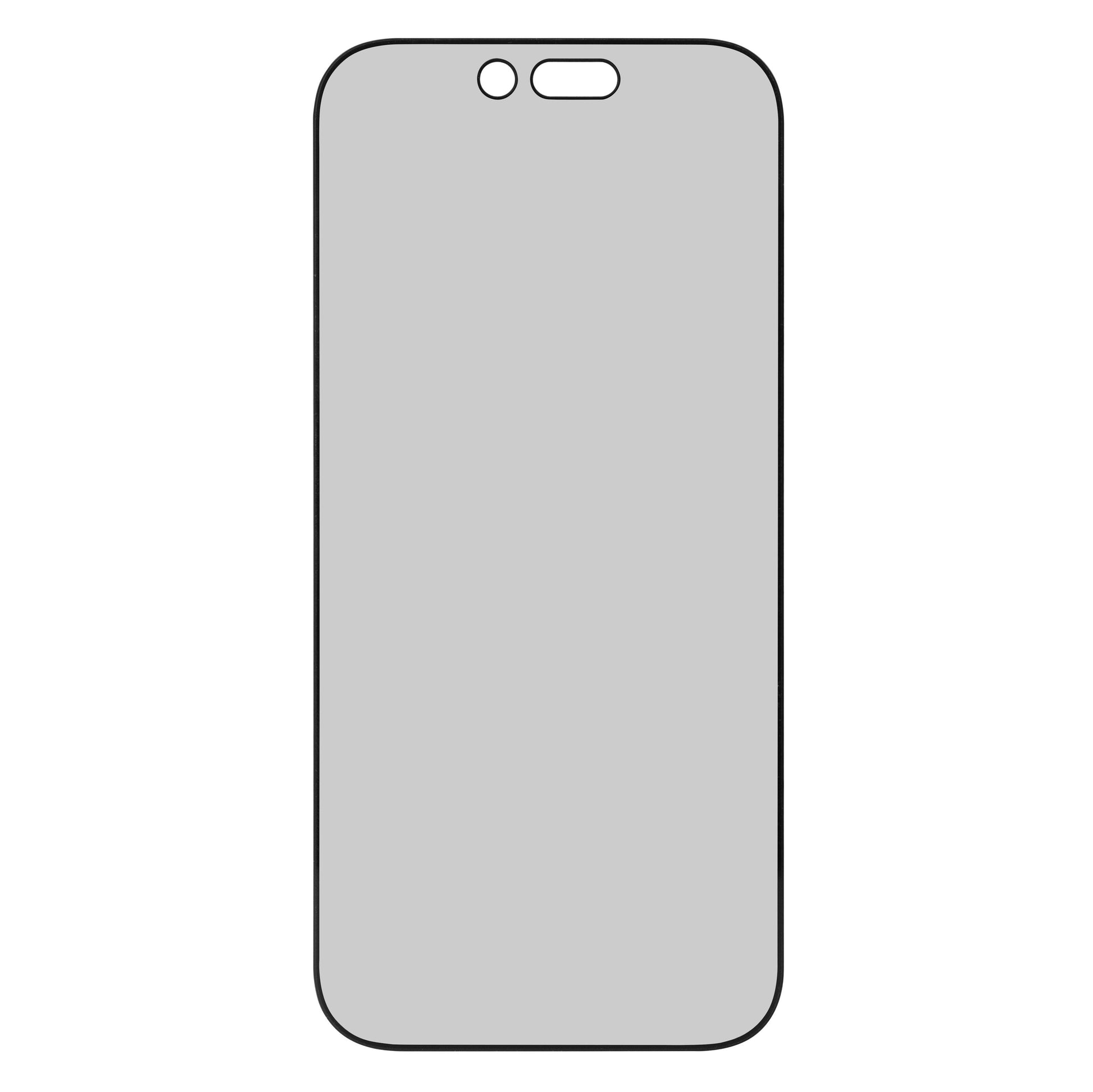 IPhone 17 Pro Max skærmbeskyttelse med privacyfilter, grå skærm, afrundede hjørner.