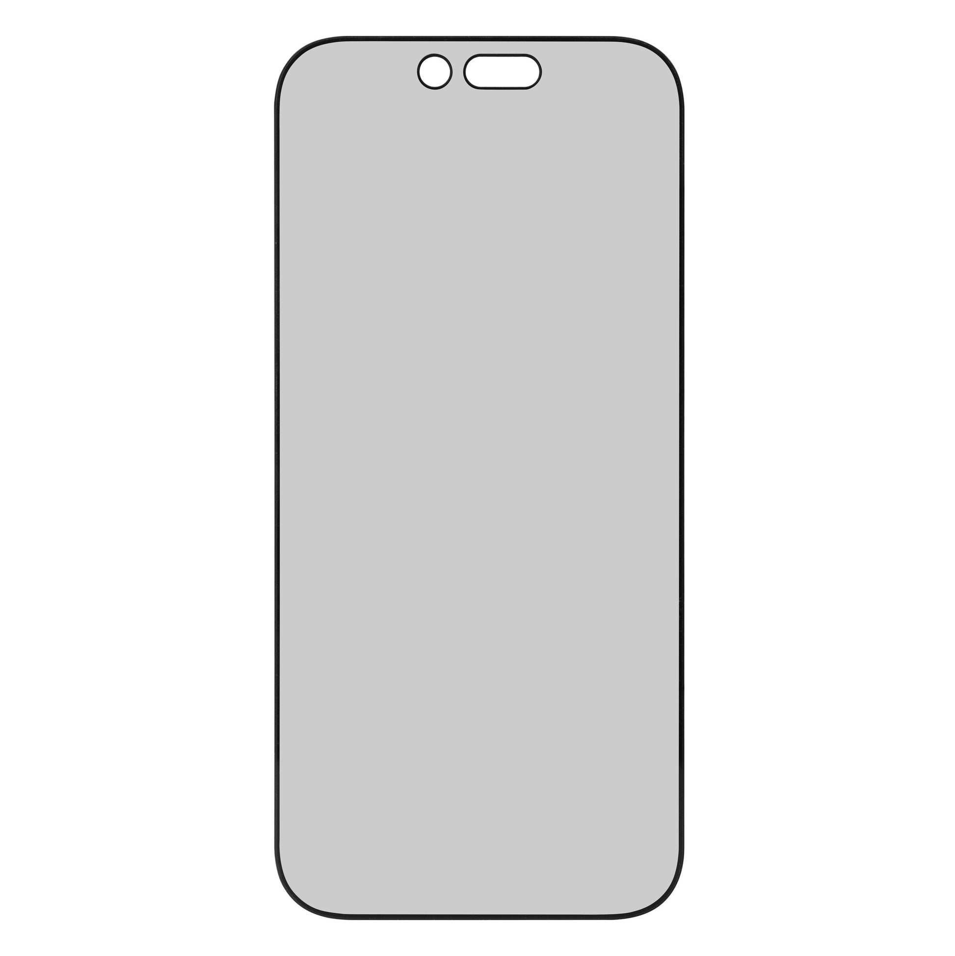 Linocell Elite Extreme Privacy Skærmbeskyttelse til iPhone 17 Pro vist på smartphone med grå skærm, kamera og højtaler.