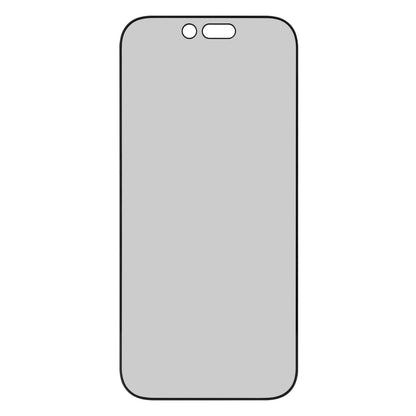 Linocell Elite Extreme Privacy Skærmbeskyttelse til iPhone 17 Pro vist på smartphone med grå skærm, kamera og højtaler.