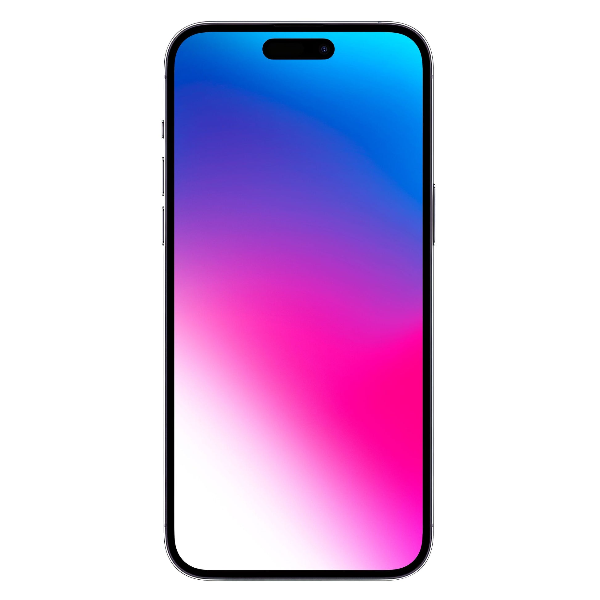 IPhone 16 Pro Max/17 Pro Max med Elite Extreme Ekstra Holdbart Skærmbeskyttelse, bezel-less design, blå-pink-hvid gradient.