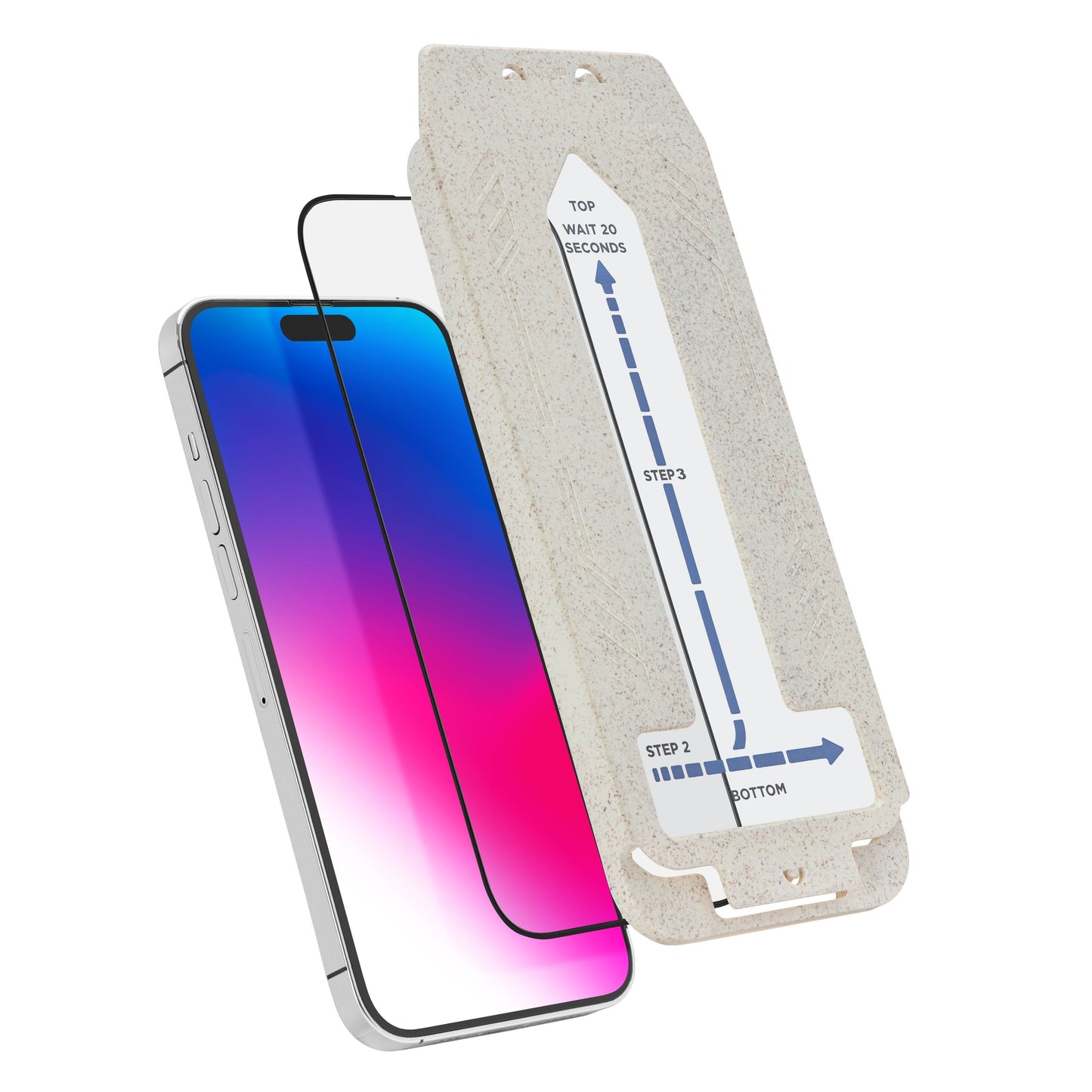 Linocell Elite Extreme skærmbeskyttelse til iPhone 17 Pro, hærdet glas, med justeringsbakke og installationsvejledning.