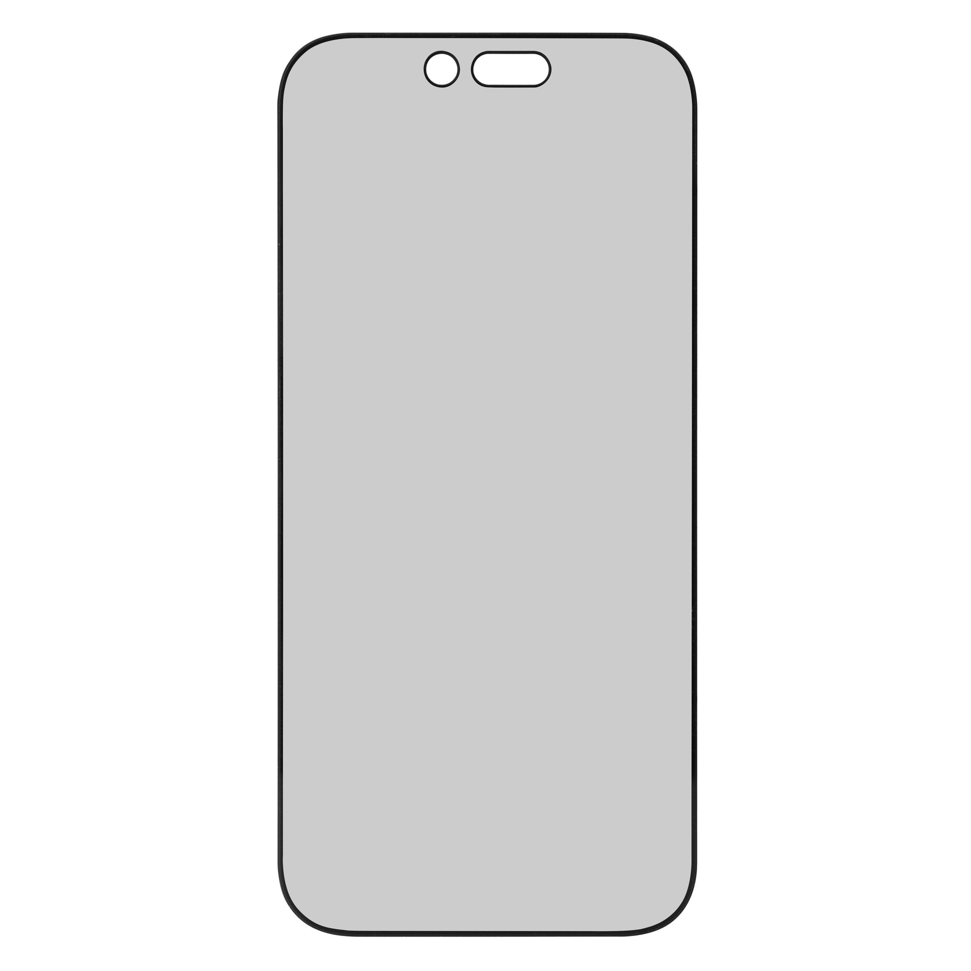 IPhone 16 Pro/17 med grå skærm, afrundede hjørner og to ovale udskæringer i toppen til kamera og sensor.