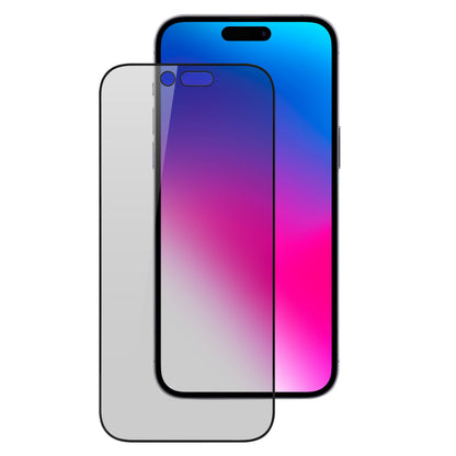 Linocell Elite Extreme Privacy skærmbeskyttelse til iPhone 16 Pro/17 på smartphone med farverig skærm, klar til montering.
