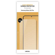 Linocell Case Friendly Skærmbeskyttelse til Samsung Galaxy S26+ hærdet glas, applikatorsæt, beige emballage.
