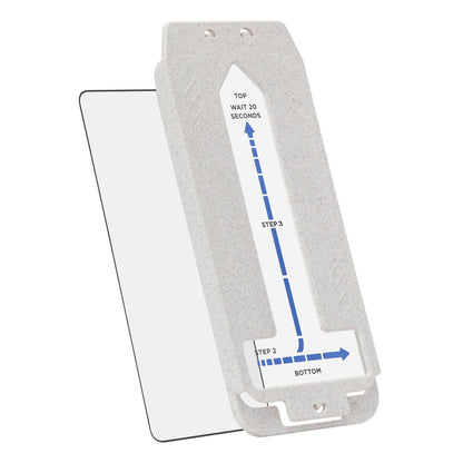 Linocell kortholder med transparent panel og trinvis guide til montering af Premium Skærmbeskytter til Samsung Galaxy S26.