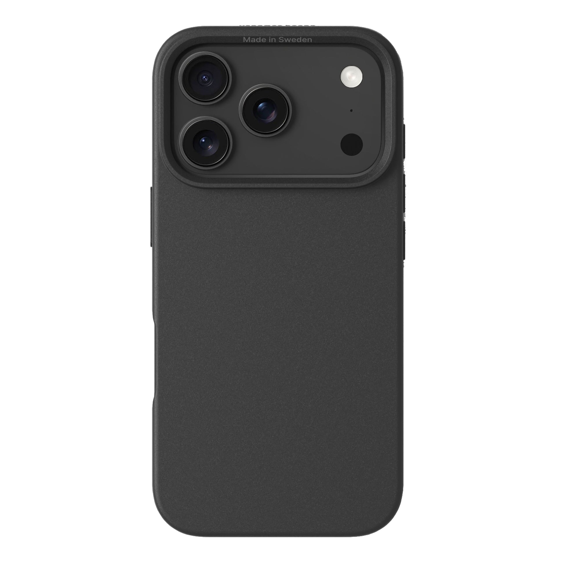 A Good Company plantebaseret mobilcover til iPhone 17 Pro sort med udskæringer til tre kameraer og flash øverst til venstre.
