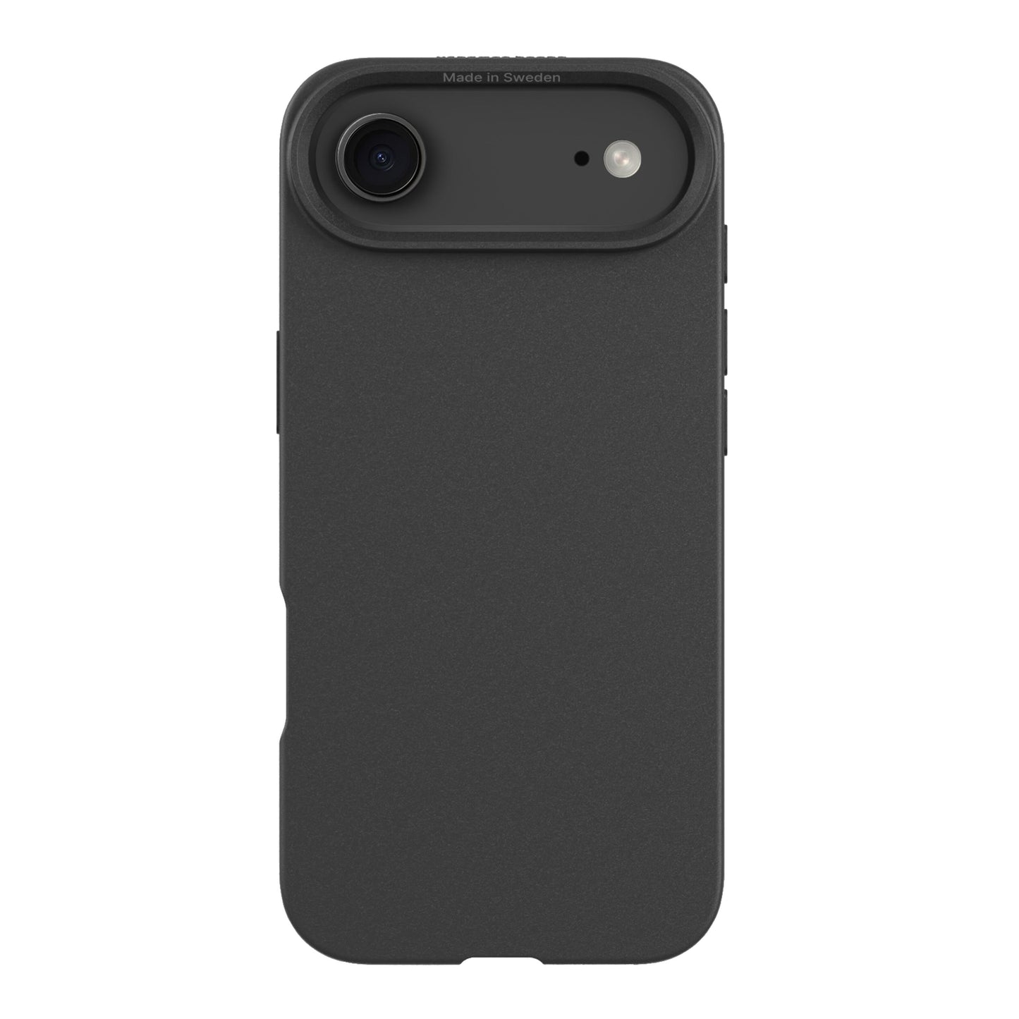 Plantebaseret mobilcover til iPhone 17 Air, sort, med kamera- og flashudskæringer, mat overflade.