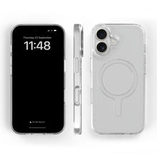 Agood company mobilcover til iPhone 17 gennemsigtig vist forfra, fra siden og bagpå med cirkulær MagSafe-kompatibel detalje.