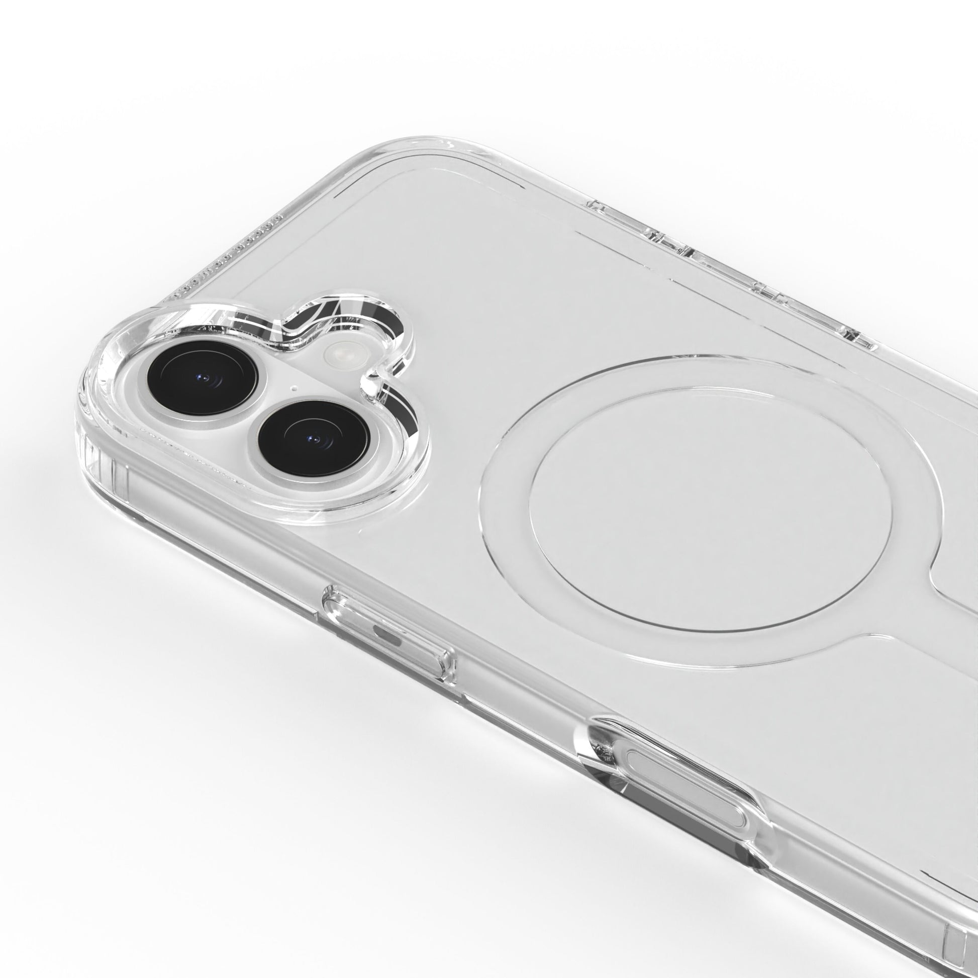 A Good Company gennemsigtigt mobilcover til iPhone 17, MagSafe kompatibel, udskæringer til dobbelt kamera og knapper.