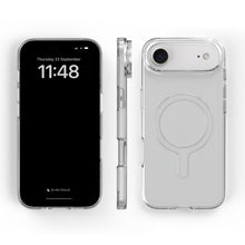 Agood company mobilcover iPhone 17 Air gennemsigtig, MagSafe-cirkel synlig bagpå, klokken 11:48 vises på forsiden.
