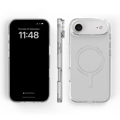 Agood company mobilcover iPhone 17 Air gennemsigtig, MagSafe-cirkel synlig bagpå, klokken 11:48 vises på forsiden.