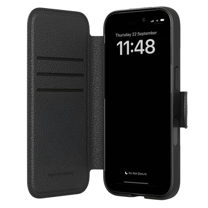 Agood company Mobilpung til iPhone 17 Pro Sort, tekstureret folio-cover m. kortlommer i vegetabilsk læderalternativ, MagSafe.
