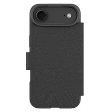 Mobilpung iPhone Air Sort, sort tekstureret cover med flap, åbning til kamera og flash øverst til venstre.