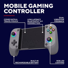 Trust GXT 735 Mylox trådløs mobilcontroller grå med rejseetui, Bluetooth 5.0, genopladeligt batteri, vibration, RGB knapper.