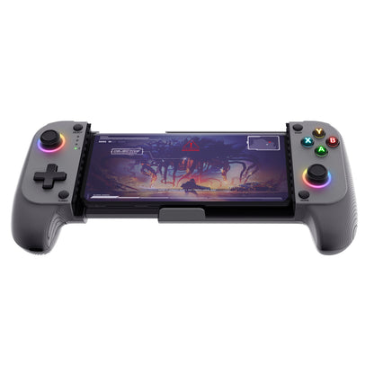 Trust GXT 735 Mylox trådløs mobilcontroller grå med sidecontrollere, farvede lysknapper, joysticks og vibrationsfeedback.