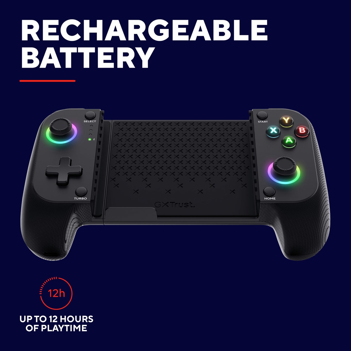 Trust GXT 735 Mylox sort Bluetooth mobil controller med farvede knapper, rillet greb, genopladeligt batteri, 12 timers spilletid.