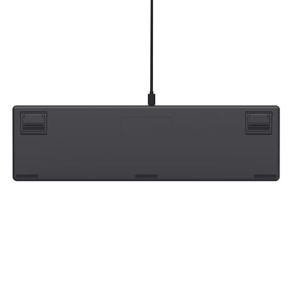 Trust GXT 871 Zora sort mekanisk gamingtastatur set bagfra med kabel fra toppen og til justerbare fødder ved øverste hjørner.