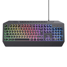 Trust GXT 836 Evocx RGB gamingtastatur sorteret med regnbue-RGB, numerisk tastatur, anti-ghosting og medietaster.